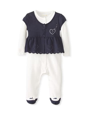 Berlingot Baby Girl 2pcs 100% Cotton Heart Jumper Set, Navy/Ecru, 6M US