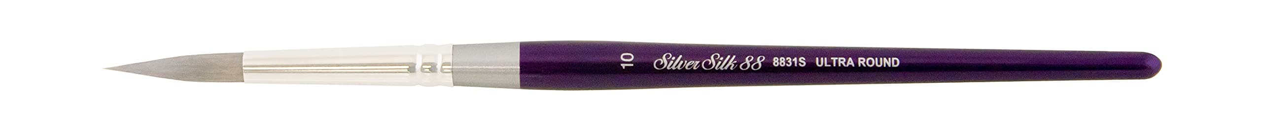 Silver Brush Limited 8831S Silver Silk Ultra-Round Brush for Watercolor, Gouache, and Acrylic Paint, Size 10, Short Handle
