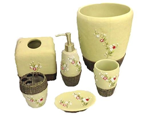 Rachel Cream & Red Floral Ceramic Bathroom Accessory 6-Piece Bath Set Flower