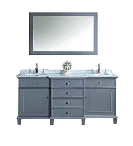 Stufurhome HD-7000G-72-CR Cadence Double Sink Bathroom Vanity With Mirror, 72", Grey