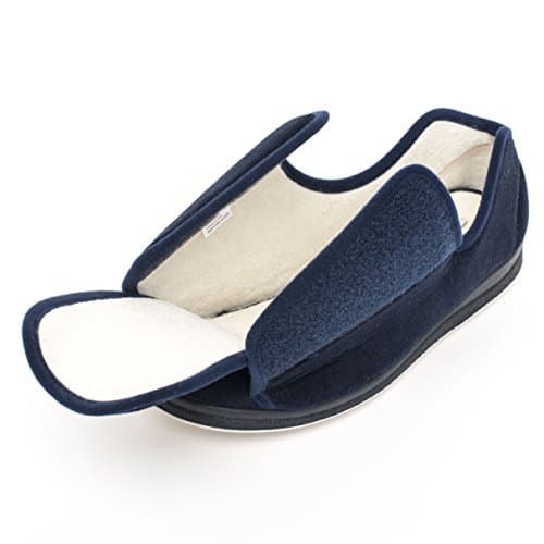 Men’s Memory Foam Comfortable Slippers Extra Wide Machine-Washable Slip-On Adjustable Closure Lightweight Antimicrobial (Navy,