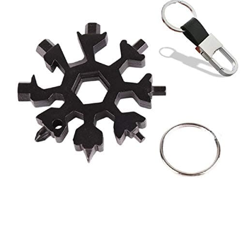 18-in-1 Snowflake Multi-tool, Stainless Combination Compact Portable Outdoor Products Tool Card Keychain Bottle Opener (Black)