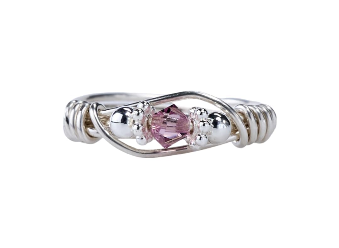 Silverado JewelryBirthstone Ring: Handmade Sterling Silver Birthstone Ring made with Swarovski Crystals (June)