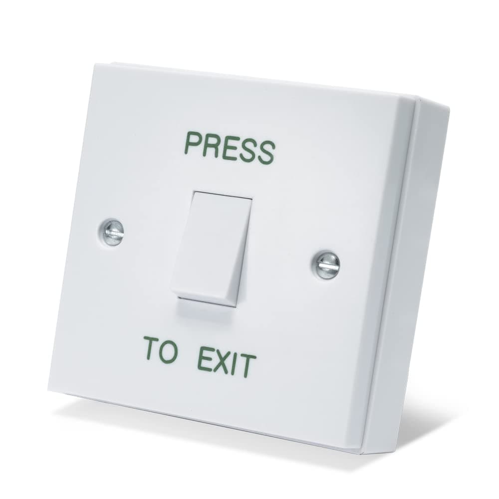 PRESS TO EXIT Button - Gloss White Plastic Door Release Switch - Perfect for Access Control Systems in Commercial & Residential Settings - Easy Surface Mount Installation