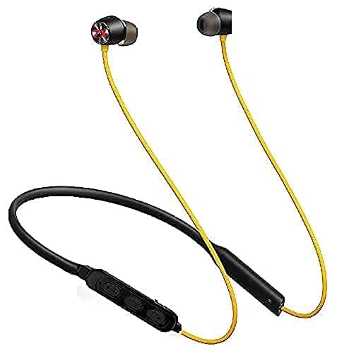 Onumtz Latest Bluetooth Wireless In Ear Magnetic Earphones With Mic With Best W1 Headphones Chip, Class 1 Bluetooth, 12 Hours Of Listening Time (Black And Yellow)