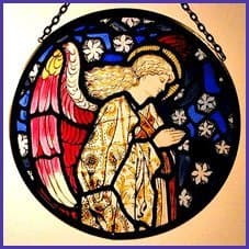 Winged Heart HENSITA Decorative Hand Painted Stained Glass Window Sun Catcher/Roundel in an Angel Praying William Morris Design.