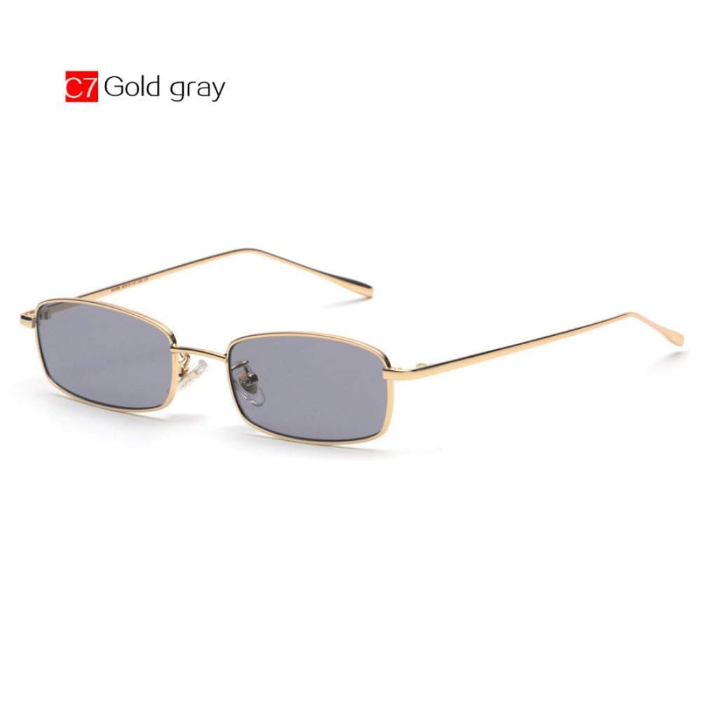 Sunglasses,Small Metal Frame Sunglasses Steampunk Rectangular Sun Glasses Men Women Eyewear Vintage Sunglass Gold Gray