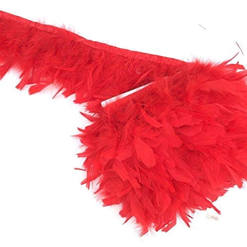 MELADY 2yards Turkey Feathers Fringe Trim Fashion Dress Sewing Crafts Costumes Decoration (Red)