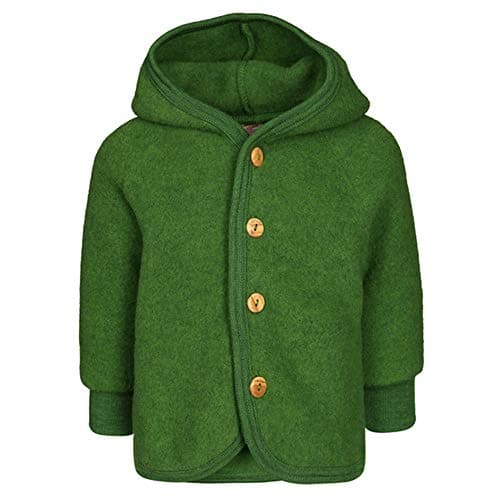 EcoAble Apparel Baby Toddler Warm Jacket Cardigan with Hood, 100% Organic Merino Wool Fleece, Sizes NB-2T (62-68cm/3-6 months, Green)