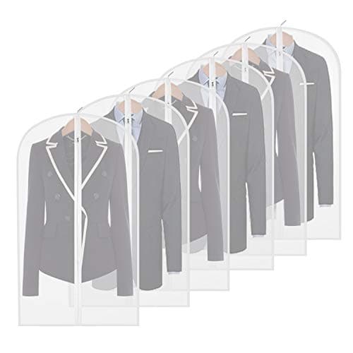 homeminda Garment Bags for Suits 40in Clear Hanging Lightweight Breathable Dust Proof Covers with Study Full Zipper for Clothes Storage Closet Pack of 6