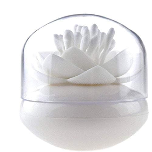 Niviy Q-Tips Holder Cotton Swab Organizer Lotus Shape Swab Cosmetic Storage Bathroom Decor, White1