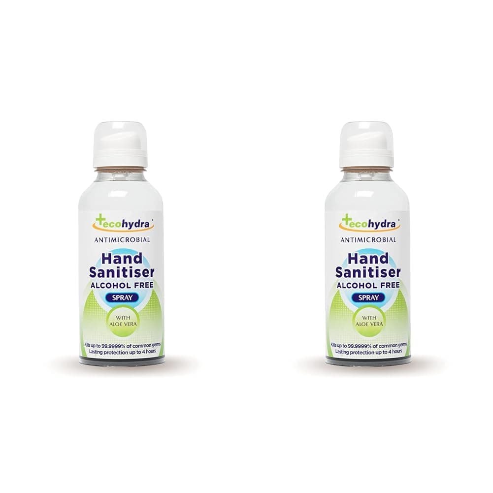 EcoHydraAlcohol Free Hand Sanitiser Spray - 100ml | NHS Approved, Hospital Grade Sanitiser | Kills Up To 99.9999% of Bacteria and Viruses | Kind On Skin, Safe For Children, Unscented (Pack of 2)
