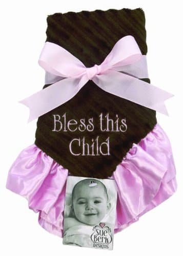 Bless This Child Baby Blankie, Pink/Brown