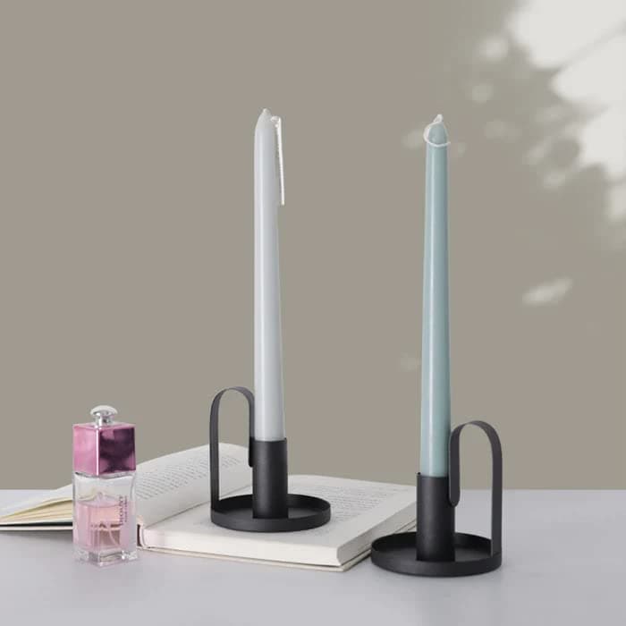 Richies Enterprises - Black Handle Pillar Tealight Candle Holder, Candlestick Holders Handle Candle Holders - 2 Pcs Candle Stick Holders Set (L + L)