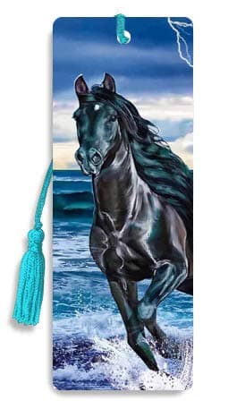 3D Bookmarks with Tassel | Black Stallion | Lenticular Cute & Cool Bookmark for Women, Men, Girls, Boys & Kids | Funny & Unique Book Separator & Markers | Inspirational Nature & Animals