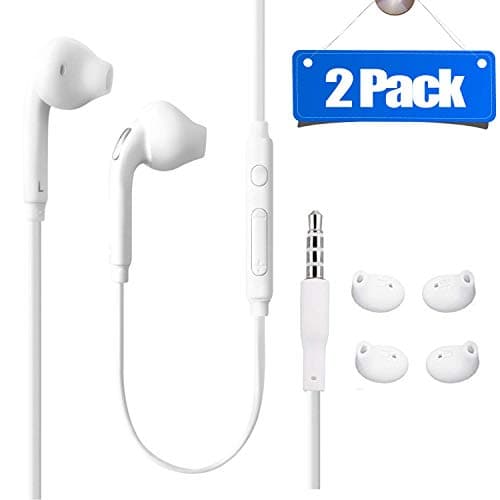 Headphones/Earphones/Earbuds, (2 Pack) ebasy 3.5mm Aux Wired in-Ear Headphones with Mic and Remote Control for Galaxy S9 S8 S7 S6 S5 Edge + Note 5 6 7 8 9 and More Android Devices(White)