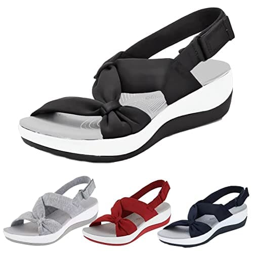 Women's Dr.Care Orthopedic Arch Support Sandal - Comfortable Strappy Walking Sandals for Pain Reduction (6, Black)