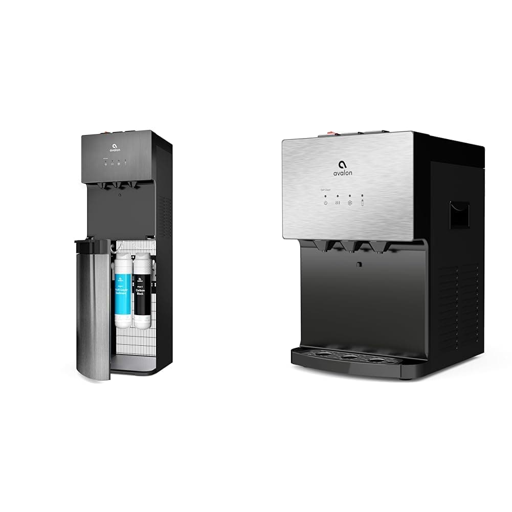 Self Cleaning Bottleless Water Cooler Dispenser, Black Stainless Steel, Full Size & Countertop, Stainless Steel, 3 Temperatures