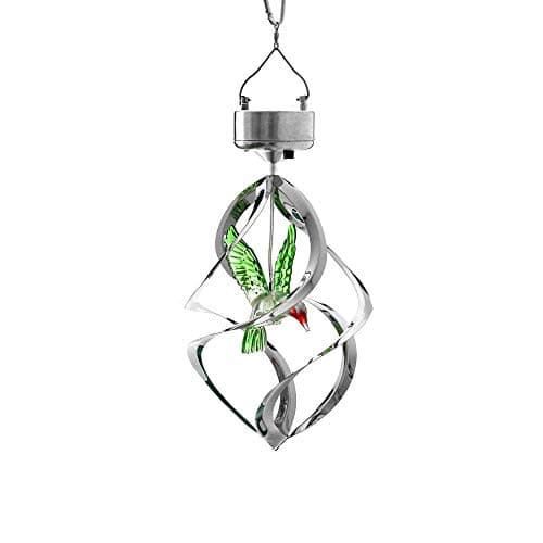 LED Wind Spinner, ISFORU 360° Spiral Solar Wind Chimes Changing Color Hummingbird LED Lamp Night Lights Outdoor Hanging Decorative for Garden//Patio//Party, for Mom