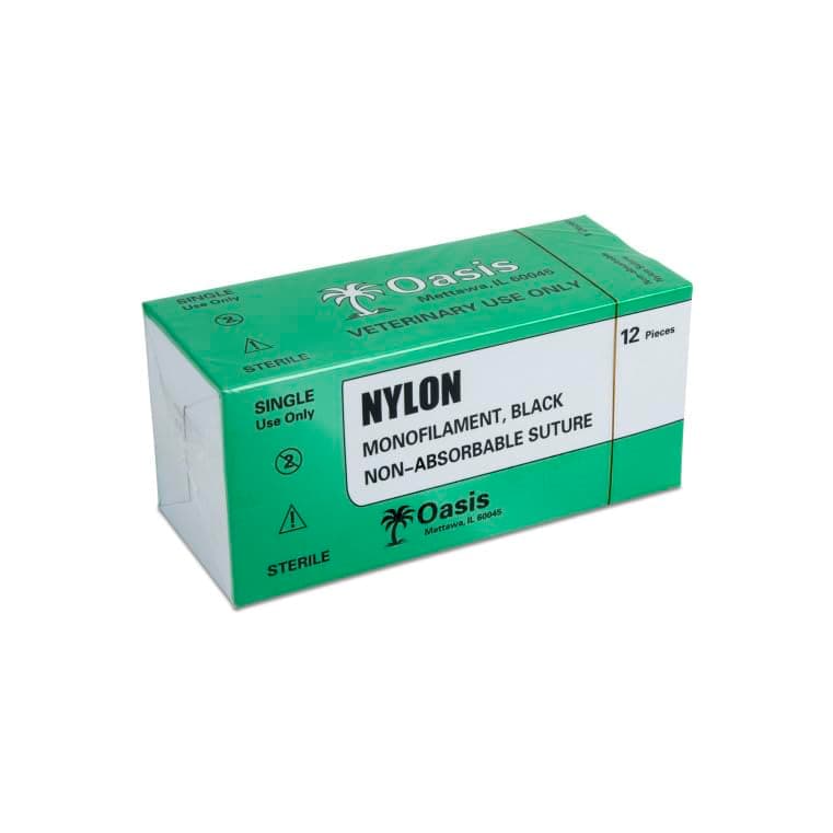 Oasis Vet Nylon Monofilament Surgical Suture, 5-0, (FS-2) 3/8 19mm Reverse Cutting Needle, 75cm, 12/Box, Veterinary Use