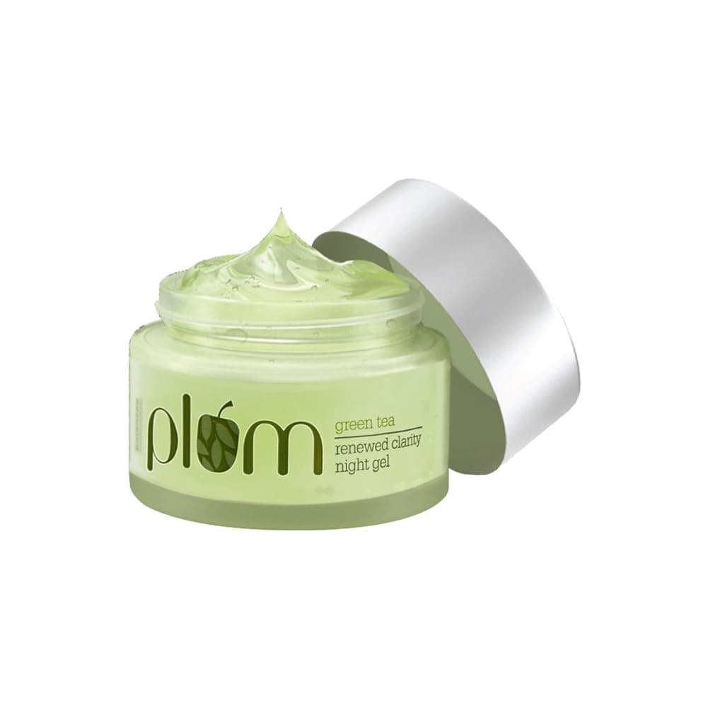 Plum Green Tea Renewed Clarity Night Gel Moisturizer | With Glycolic Acid & Willow Bark | Fights Acne | Non-Greasy Overnight Hydration | Anti-Aging Oil-Free Gel Moisturizer | 100% Vegan | 50 g