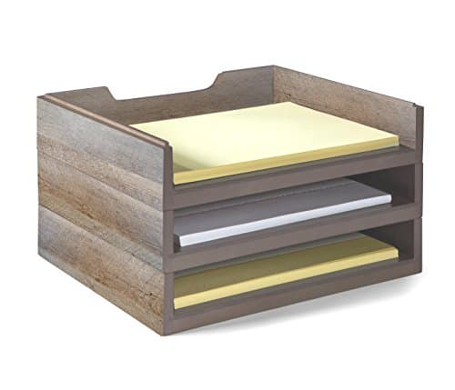 Bindertek Stacking Wood Desk Organizers with 3 Letter Tray Kit, Driftwood (WK4-DR)