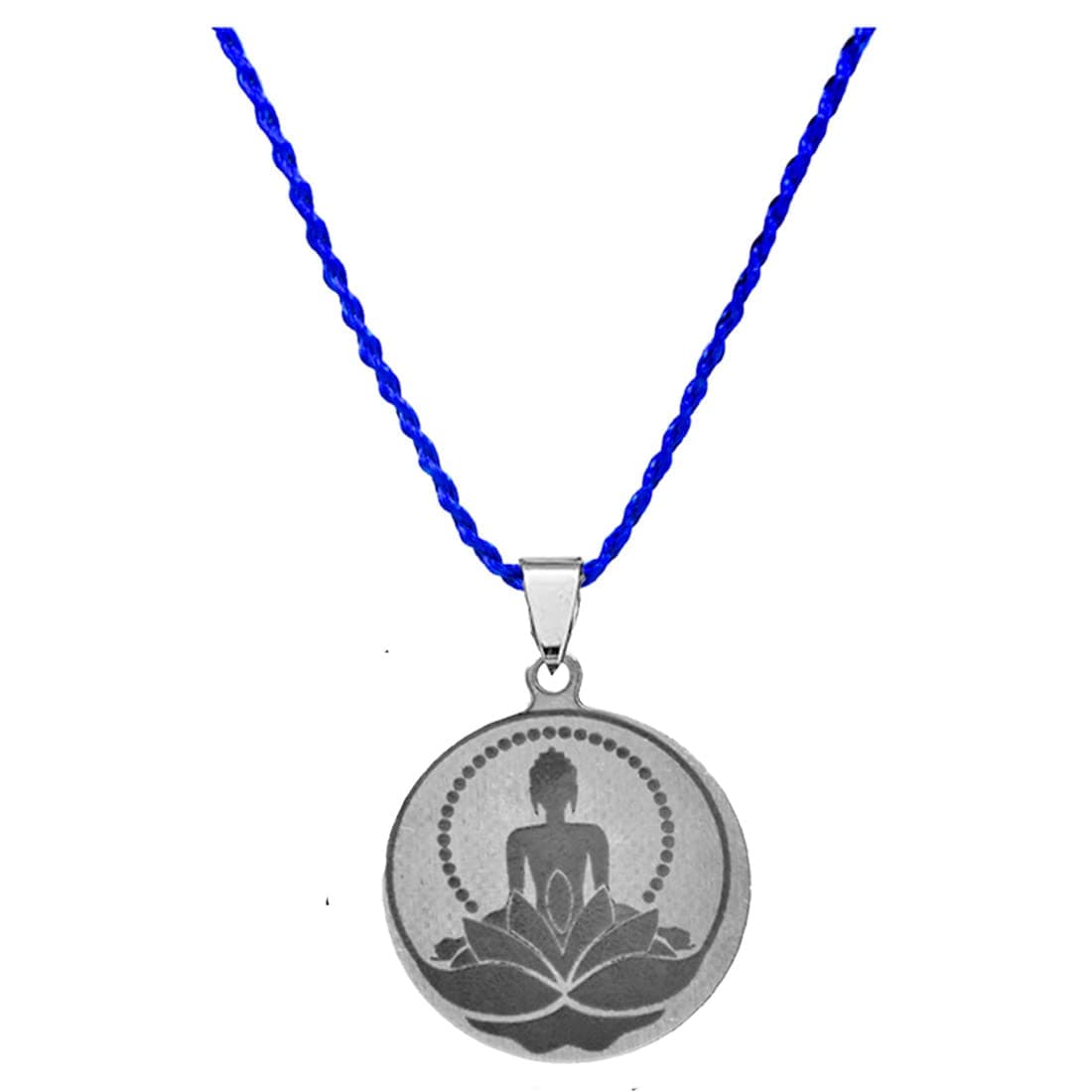 AFH Lord Buddha Buddhist Stainless Steel Blue Cord Chain Pendant for Men and Women