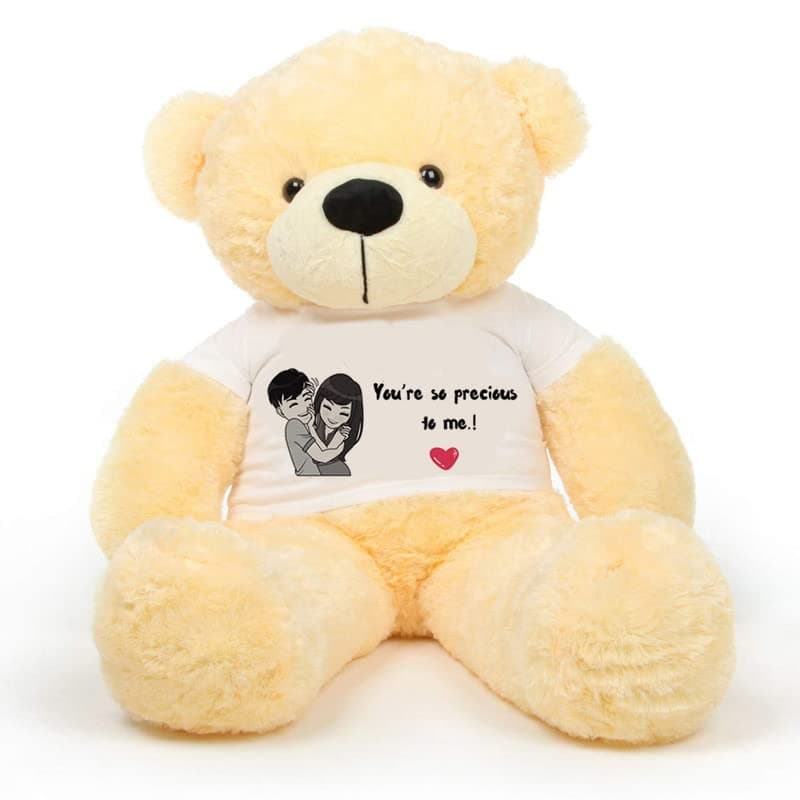 HUG 'n' FEEL SOFT TOYS Big Teddy Bear for Gift of Any Occasion Wearing a “Your are so Precious to me T-Shirt 4 feet Cream Plush & Stuffed Toys