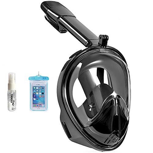 sturple Full Face Snorkeling Mask Set Design with Double Breath Space, Anti-Leak and Anti-Fog Technology Mouthpiece-Free Easybreath Perfect Mask for Adults and Kids (Black, Small/Medium)