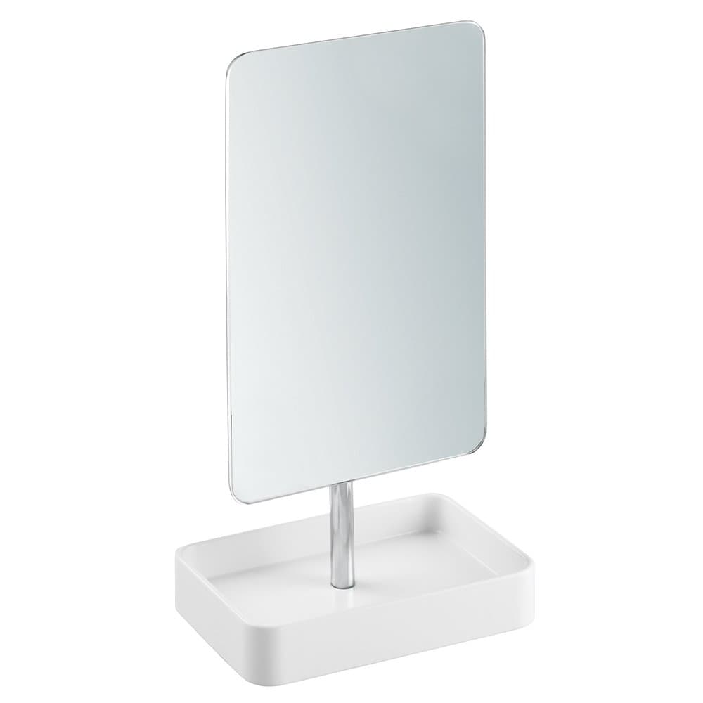 InterDesign Gia Free Standing Vanity Makeup Mirror with Tray, White/Chrome