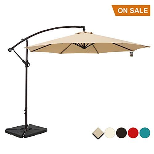 SUMBEL 10 Ft Offset Umbrella Cantilever Outdoor-8 Ribs Patio Hanging Umbrella Backyard Garden Lawn with Cross Base, Polyester UV Protective, (Tan)