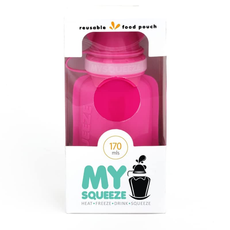MY SQUEEZE - Reusable BPA Free Silicone Food Pouch | Easy to Clean | Wide Mouth | Easy Open (Pink)