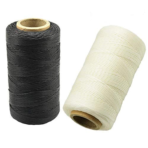 Mmei 2pcs 284yd 150D 1mm Sewing Waxed Thread Hand Stitching Cord for Leather Craft DIY (1 pc Black and 1 pc White)