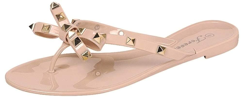 Forever LinkWomens Sandals Studded Jelly Bow Flip Flops