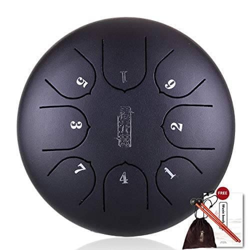 Steel Tongue Drum 8 Notes 6 inches C5 Key Chakra Tank Drum Percussion Instrument Mini 9-Tone Hand Pan Drum for Children Musical Education,Come with Drum Mallets,Drum Finger Picks,Carry Bag,Black