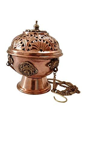 NSAH Tibetan Hanging with Stand Incense Burner or Holder for Home and Pooja Room Decoration Antique Copper