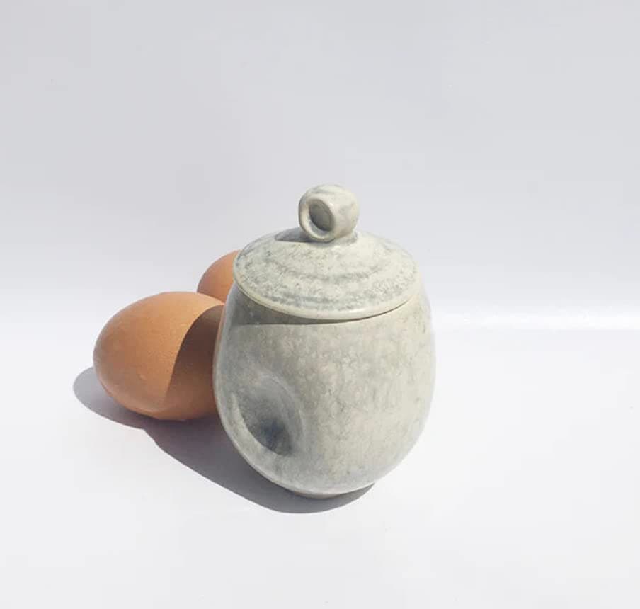 AggCoddler - Scandinavian Porcelain Egg Coddler with Simple Lid - Minimalist Design Egg Poacher Cooker for Quick and Easy Breakfast or Elegant Display - Lea Love Pearl/White