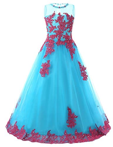 Sarahbridal Children's Clothing Baby Princess Bridesmaid Flower Girl Dresses Sky Blue 10-11 years