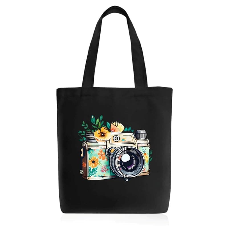 Roundsun Canvas Printed Black/White Vertical Tote Bag Main Zipper & Open Inner Pocket 300 GSM Cloth Size 16 Height 14 Width 4 Base Inches Multi-Purpose Bag Eco Friendly