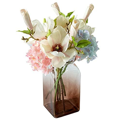 Billibobbi , Artificial Flowers with Vase,Fake Hydrangea Mangnolia with Brown Gradients Vase, Faux Flower Arrangements for Home Decor, Brown, Large