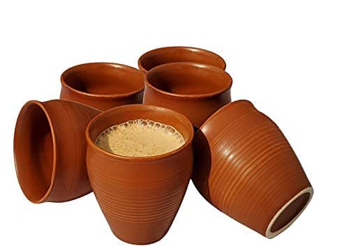 Pure Source India Clay Tea Kulhad Coffee Mugs - 12 Pieces, Brown, 200ml