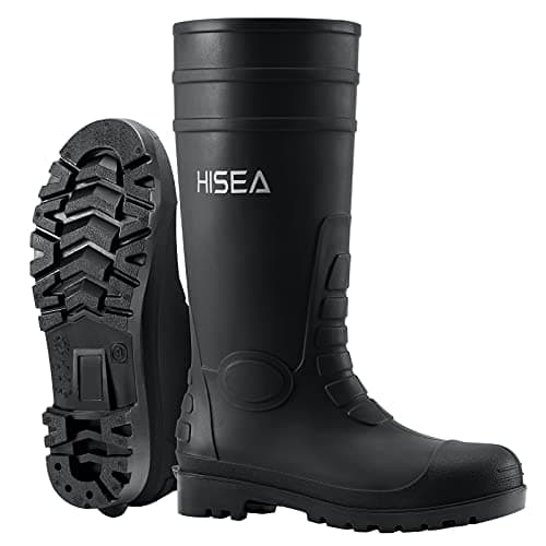 HISEA Men's Steel Toe Rain Boots PVC Rubber Boots, Waterproof Garden Fishing Outdoor Work Boots, Durable Slip Resistant Knee Boots for Agriculture and Industrial Working