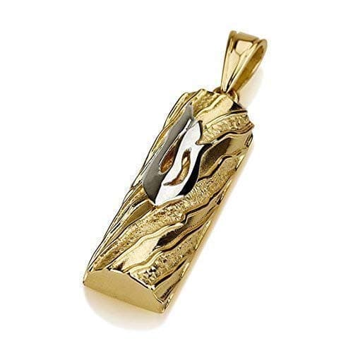 Jewelry, Jewish Jewelry Pendant, Textured Mezuzah Necklace Pendant Half-Cylinder, 14k Gold, Elegantly Gift Packaged, Size 0.94 x 0.31 Inch
