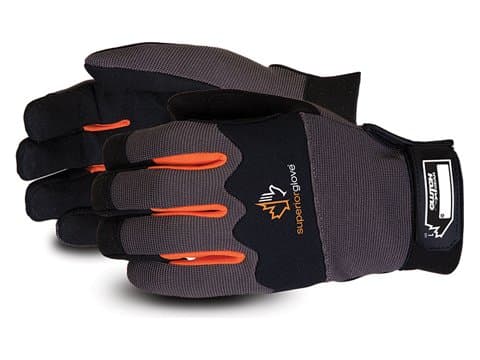 Superior MXBE Clutch Gear Synthetic Leather Mechanics Gloves, Water-Resistant Work Gloves (1 Pair of Large Black & Orange Gloves)