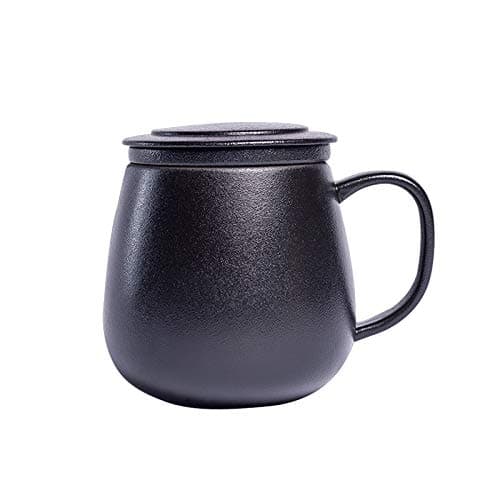 DehuaYao Ceramic Black Tea Cup Mug with Lid and Infuser,12 OZ,Portable with Carrying Case,Travel Teaware with Filter