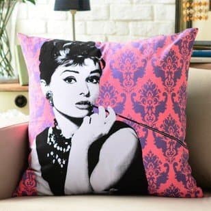 Youth Hope Fashion Vintage Audrey Hepburn Sofa Pillow Case-6060cm (pink)