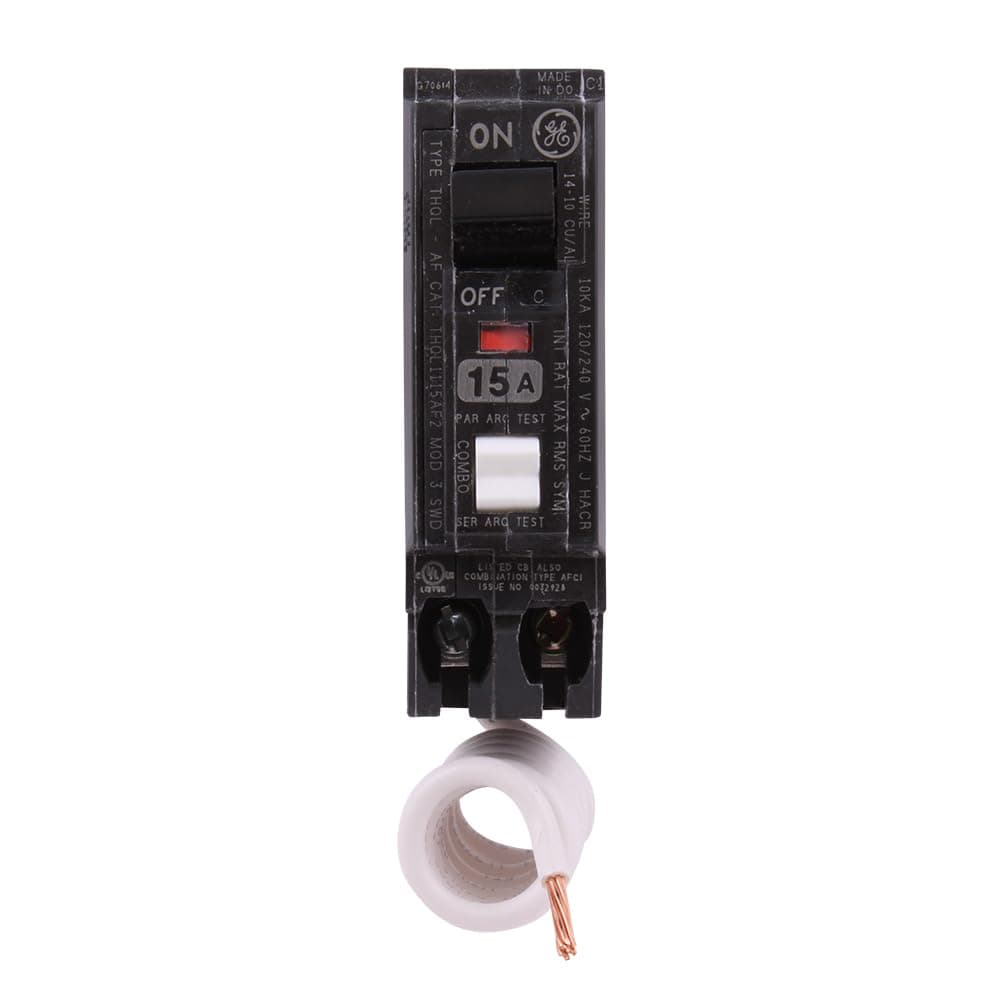 ABB Q-Line® THQL1115AFP2 15A Single Pole AFCI Circuit Breaker • 10kAIC, 120/240V • 1-Pole Arc Fault Circuit Interrupter • Quick-Make/Quick-Break Mechanisms • Plug-in Mount Type