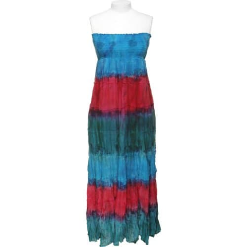 CUTE OPTIONS Crinkled Strapless Tie Dye Maxi Dress (Maldives) [7602L]