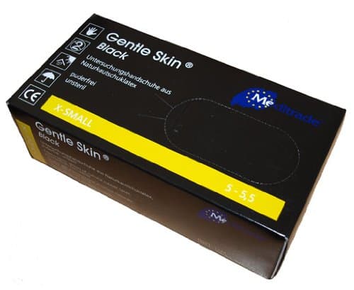 100 Gentle Skin Black Examination Gloves of Natural Rubber Latex, Powderfree, Non Sterile (X-Small)
