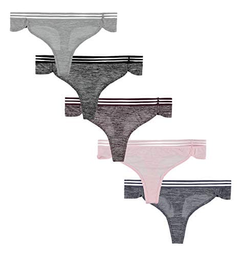 Free to Live 5 Pack Women's Underwear - 2 Tone Contrast Waist Thong Panties
